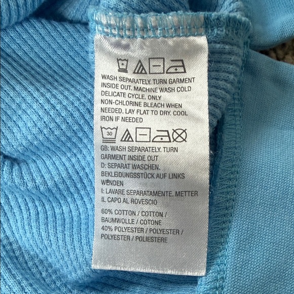 Belle by Kim Gravel Light Blue Waffle Top with Floral Sleeves - Picture 9 of 9